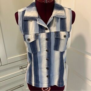 Vintage MARCO PECCI Striped Sleeveless Denim Vest | Metal Buttons | Side Slits